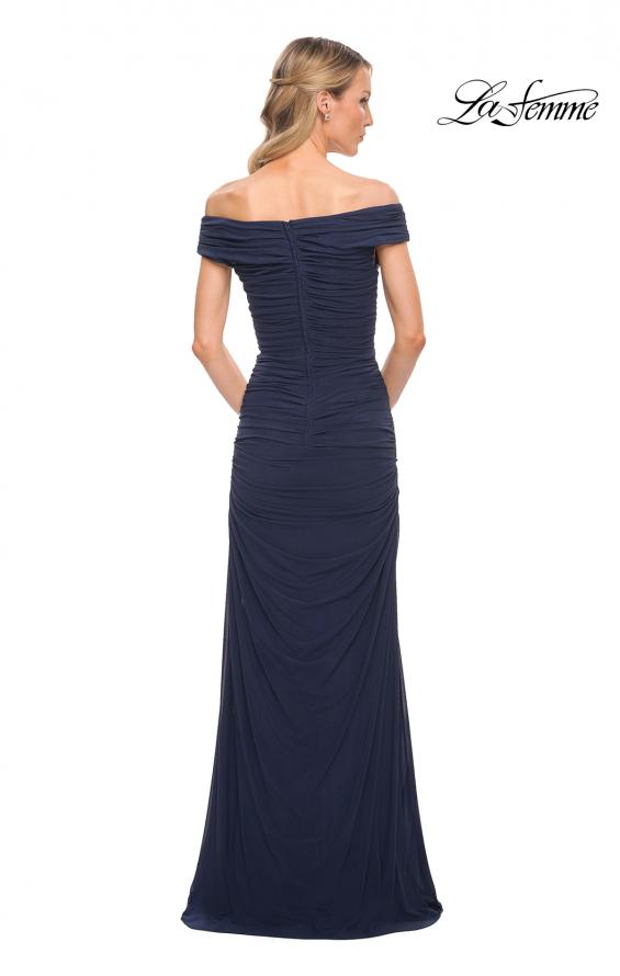 Picture of: Long Ruched Gown with Off the Shoulder Top in Blue, Style: 30363, Back Picture