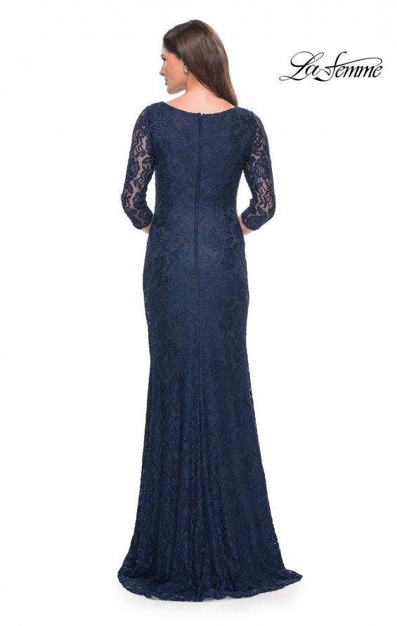 Picture of: Stretch Lace Evening Dress with Ruching in Navy, Style: 30379, Back Picture