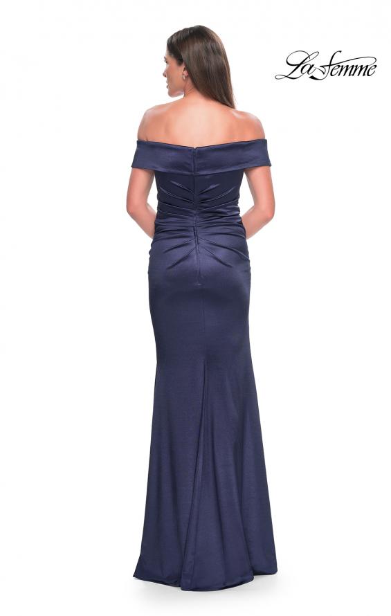 Picture of: Off the Shoulder Stretch Satin Evening Dress in Navy, Style: 31621, Back Picture