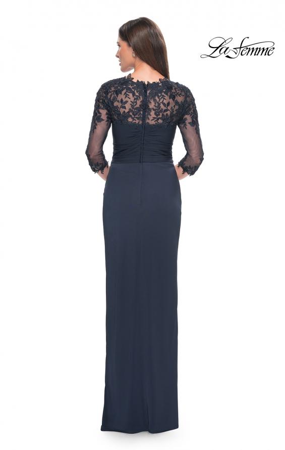Picture of: Long Jersey Evening Dress with Lace Sleeves in Navy, Style: 31659, Back Picture