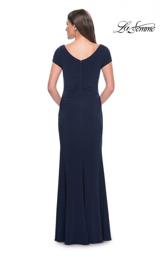 Picture of: Long Jersey Evening Dress with Rhinestone Details in Navy, Style: 31773, Back Picture