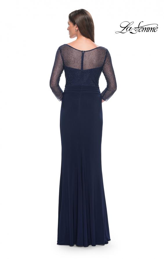 Picture of: Evening Gown with Illusion Rhinestone Sleeves in Navy, Style: 31777, Back Picture