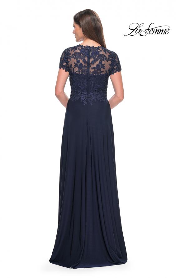 Picture of: Elegant Jersey Evening Dress with Lace Details in Navy, Style: 31906, Back Picture