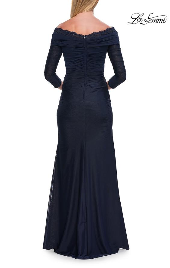 Picture of: Off-the-Shoulder Three-Quarter Sleeve Gown in Navy, Style: 33655, Back Picture
