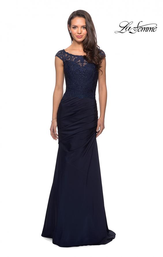 Picture of: Floor Length Jersey Dress with Embellished Bodice in Navy, Style: 25396, Detail Picture 1