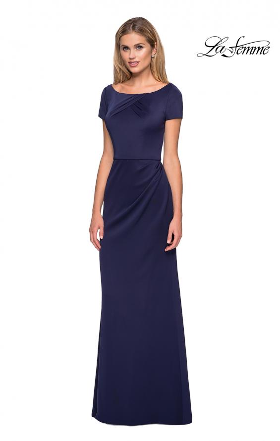Picture of: Elegant Long Jersey Dress with Short Sleeves in Navy, Style: 27067, Detail Picture 1
