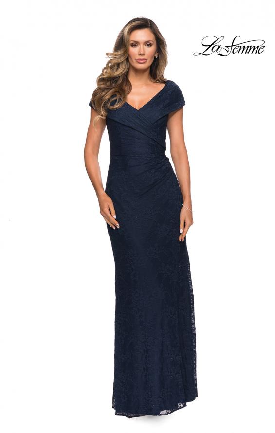 Picture of: Lace Off The Shoulder Cap Sleeve Evening Dress in Navy, Style: 27982, Detail Picture 1