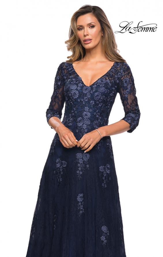Picture of: Three Quarter Sleeve A-line Dress with Lace and Beads in Navy, Style: 28000, Detail Picture 1
