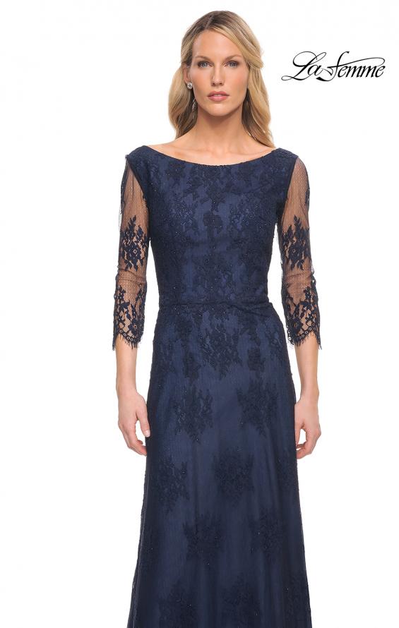 Picture of: Long Lace Gown with Illusion Sleeves in Navy, Style: 29219, Detail Picture 1