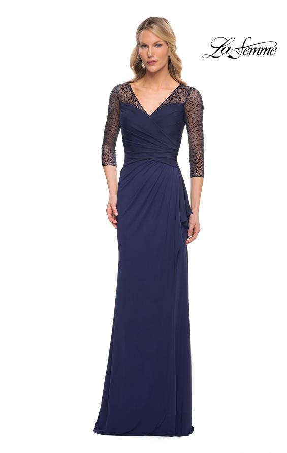 Picture of: Jersey Long Dress with Beading and Ruffle Skirt in Blue, Style: 30028, Detail Picture 1