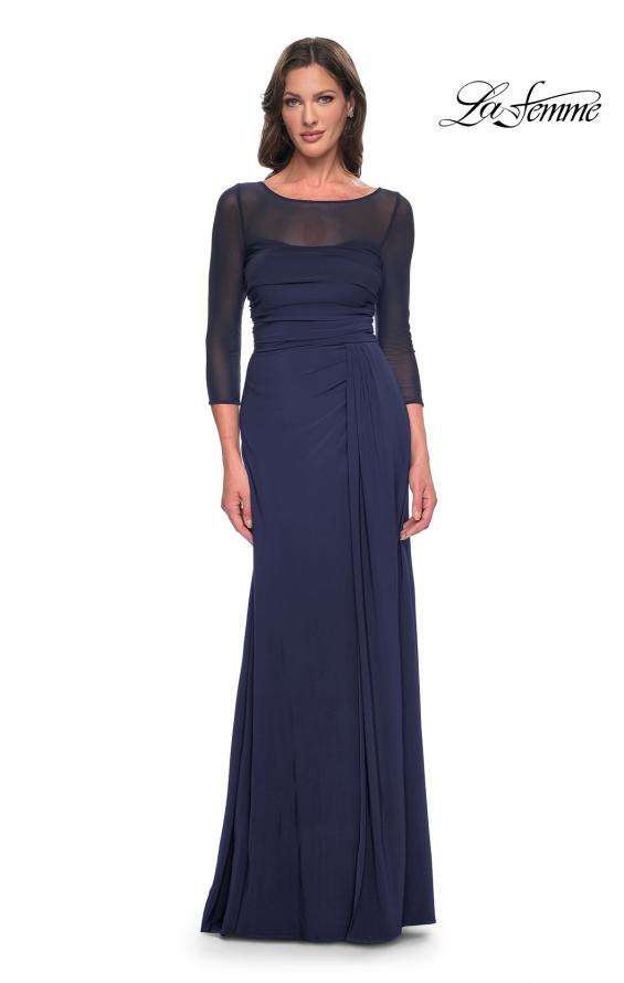 Picture of: Chic Black Evening Dress with Illusion Neckline and Sleeves in Navy, Style: 30230, Detail Picture 1