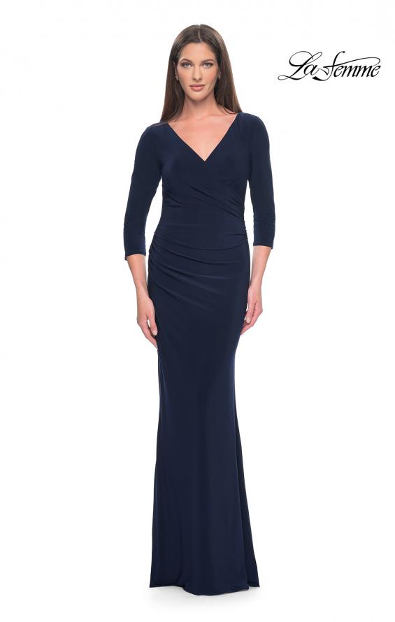Picture of: Long Evening Dress with Wrap Style Neckline in Navy, Style: 31020, Detail Picture 1