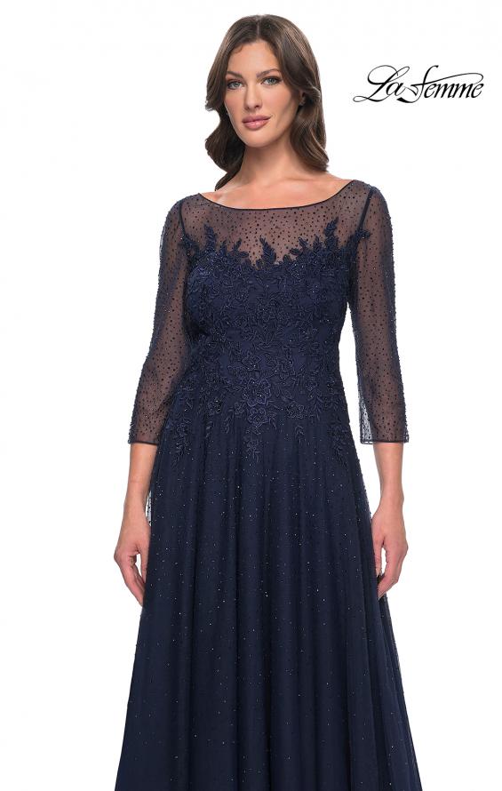 Picture of: Rhinestone Embellished A-Line Tulle and Lace Evening Dress in Navy, Style: 31235, Detail Picture 1