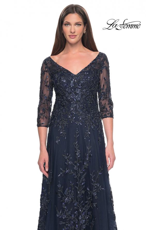 Picture of: Stunning Evening Gown with Lace Beaded Design in Navy, Style: 31719, Detail Picture 1