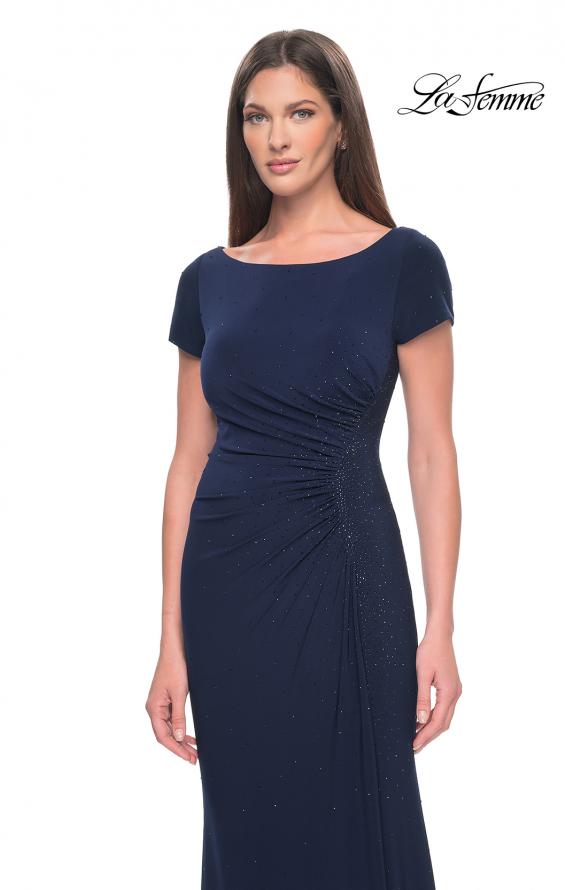 Picture of: Long Jersey Evening Dress with Rhinestone Details in Navy, Style: 31773, Detail Picture 1