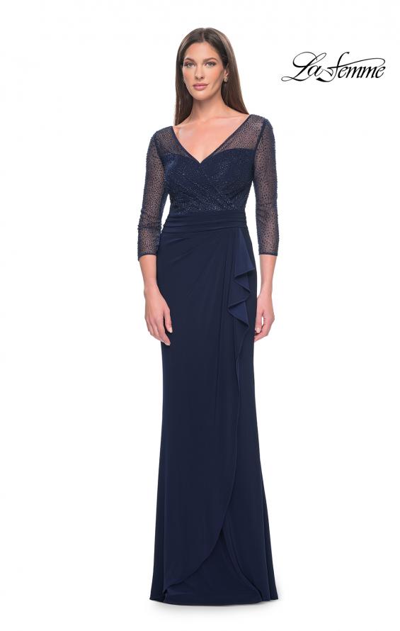 Picture of: Evening Gown with Illusion Rhinestone Sleeves in Navy, Style: 31777, Detail Picture 1