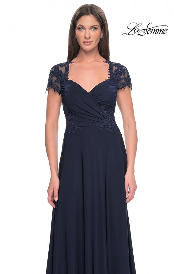 Picture of: Elegant Jersey Evening Dress with Lace Details in Navy, Style: 31906, Detail Picture 1