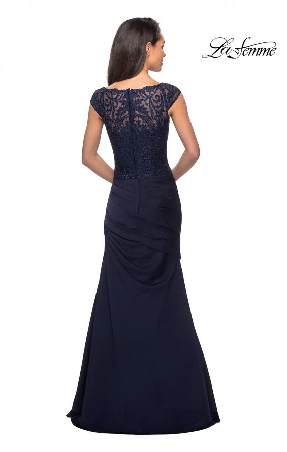Picture of: Floor Length Jersey Dress with Embellished Bodice in Navy, Style: 25396, Detail Picture 2