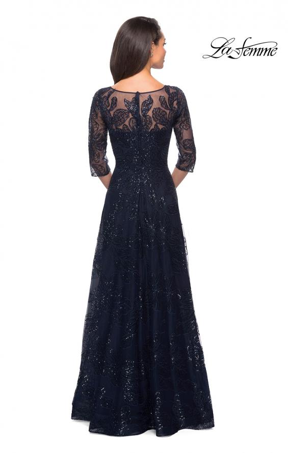 Picture of: A-line Lace Sequin Gown with Sheer Scoop Neckline in Navy, Style: 27942, Detail Picture 2