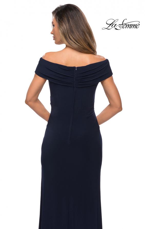 Picture of: Off The Shoulder Jersey Dress with Ruching in Navy, Style: 27959, Detail Picture 2