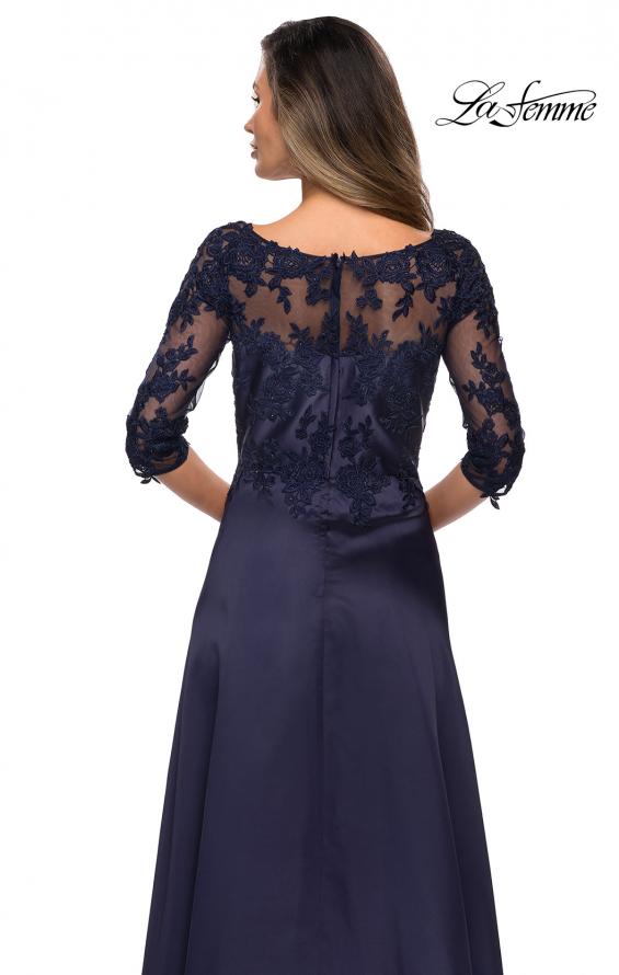 Picture of: Three Quarter Sleeve Gown with Lace Sheer Back in Navy, Style: 27988, Detail Picture 2