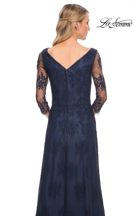 Picture of: Long Lace Gown with Illusion Sleeves in Navy, Style: 29219, Detail Picture 2
