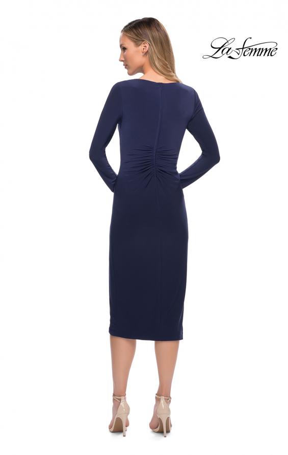 Picture of: Long Sleeve Knee Length Dress with Wrap Style Skirt in Navy, Detail Picture 2