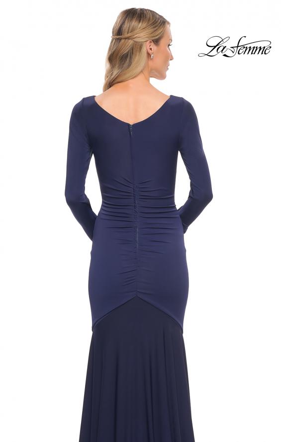Picture of: Ruched Jersey Evening Gown with Long Sleeves in Blue, Style: 30010, Detail Picture 2