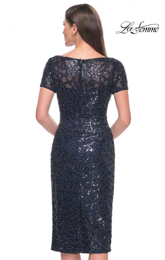 Picture of: Short Evening Dress with Intricate Beaded Sequin Design in Navy, Style: 30043, Detail Picture 2