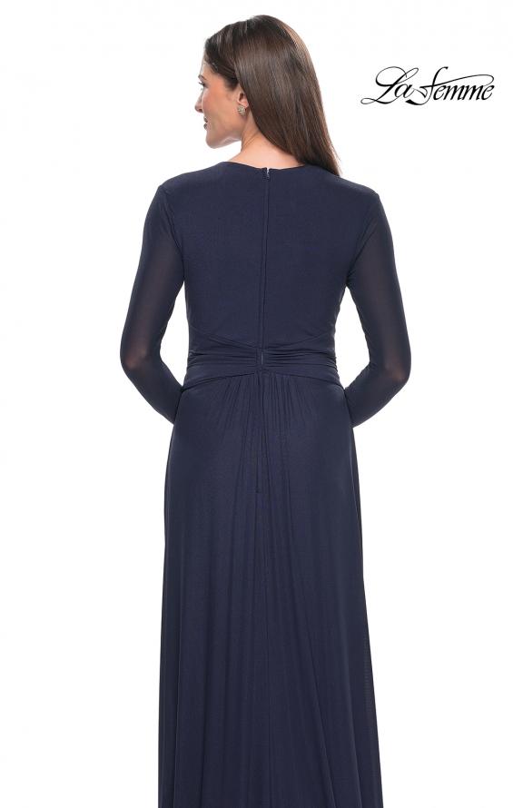 Picture of: Long Sleeve Jersey Evening Dress with Ruching Detail in Navy, Style: 30048, Detail Picture 2