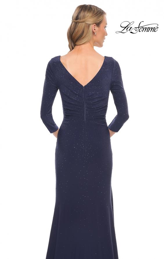 Picture of: Elegant Jersey Dress with Ruching and Ruffle Detail in Blue, Style: 30177, Detail Picture 2