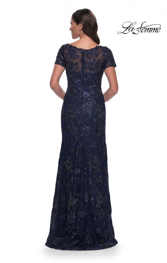 Picture of: Gorgeous Beaded Long Gown with Short Sleeves and V Neck in Navy, Style: 30798, Detail Picture 2