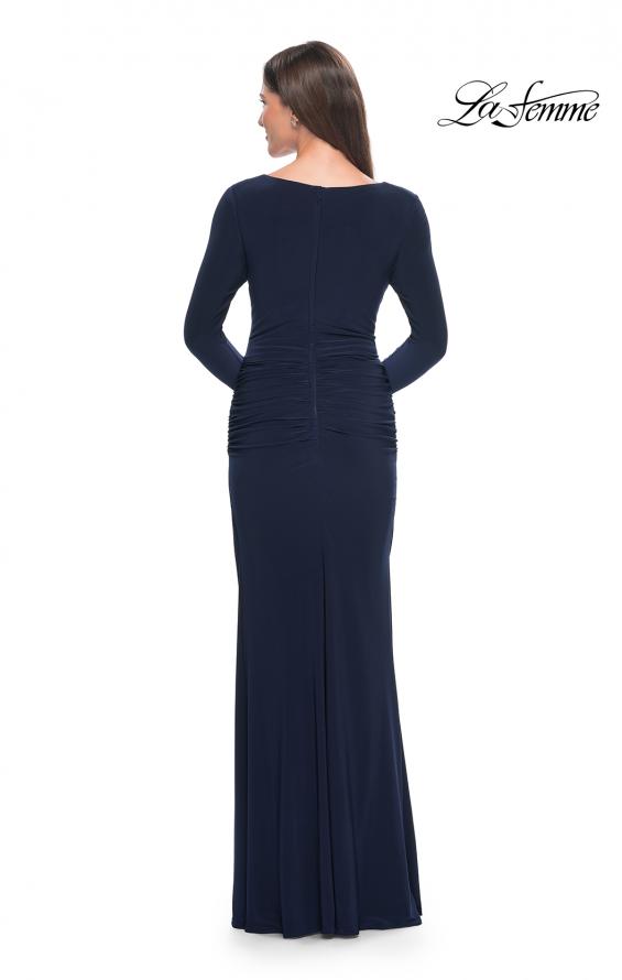 Picture of: Long Jersey Evening Dress with Draped Neckline in Navy, Style: 30813, Detail Picture 2