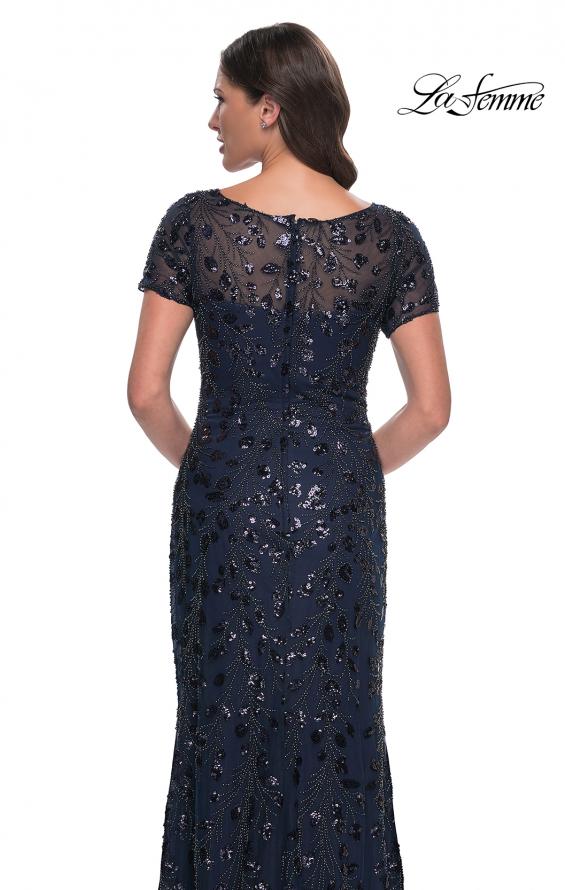 Picture of: Beaded Sequin Chic Evening Dress with Illusion Top and Short Sleeves in Navy, Style: 30877, Detail Picture 2