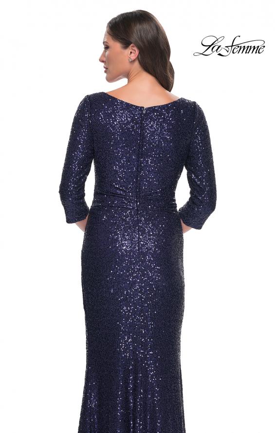 Picture of: Long Sequin Gown with Ruching and Draped Skirt in Navy, Style: 30879, Detail Picture 2
