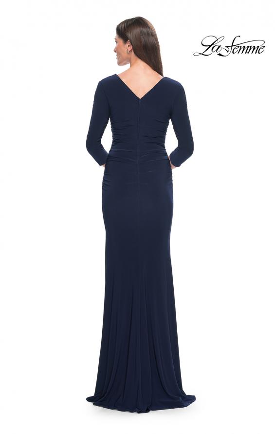 Picture of: Long Jersey Evening Dress with Square Neckline and Sleeves in Navy, Style: 30883, Detail Picture 2