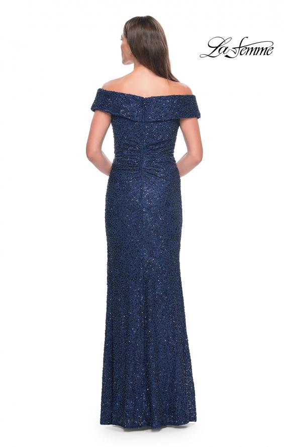Picture of: Off the Shoulder Beaded Lace Evening Gown in Navy, Style: 31679, Detail Picture 2