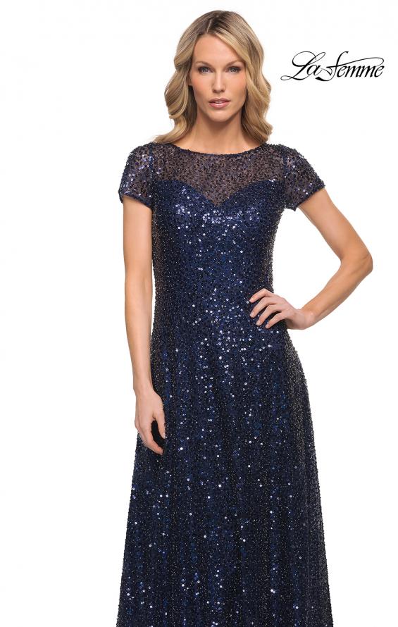 Picture of: Stunning Beaded Gown with Short Sleeves in Blue, Style: 30122, Detail Picture 3