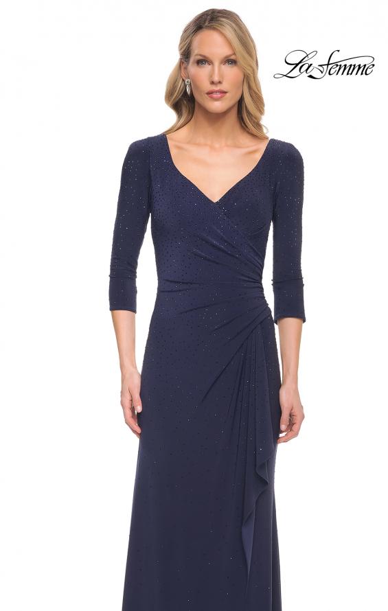 Picture of: Elegant Jersey Dress with Ruching and Ruffle Detail in Blue, Style: 30177, Detail Picture 3