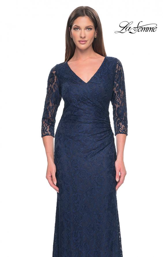 Picture of: Stretch Lace Evening Dress with Ruching in Navy, Style: 30379, Detail Picture 3