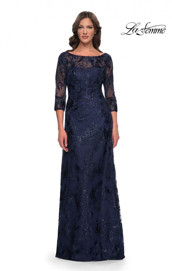 Picture of: Beautiful Lace Mother of the Bride Dress with Illusion Neckline in Navy, Style: 30835, Detail Picture 3