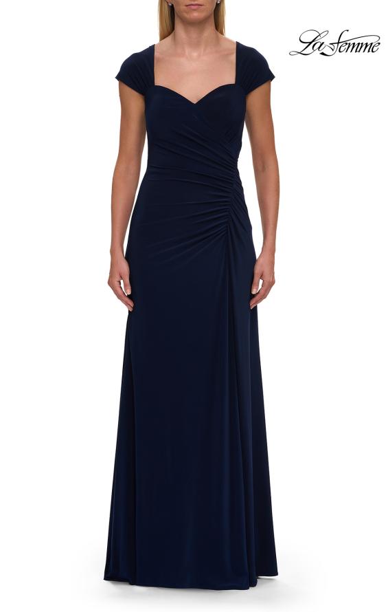 Picture of: Jersey Evening Dress with Cap Sleeves and Ruching in Navy, Style: 30874, Detail Picture 3
