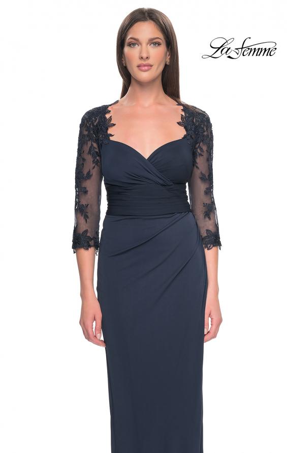 Picture of: Long Jersey Evening Dress with Lace Sleeves in Navy, Style: 31659, Detail Picture 3