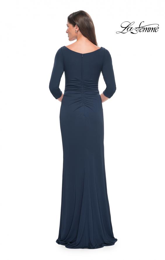 Picture of: Chic Long Evening Gown with High Neck and Ruffle Detail in Navy, Style: 31705, Detail Picture 3