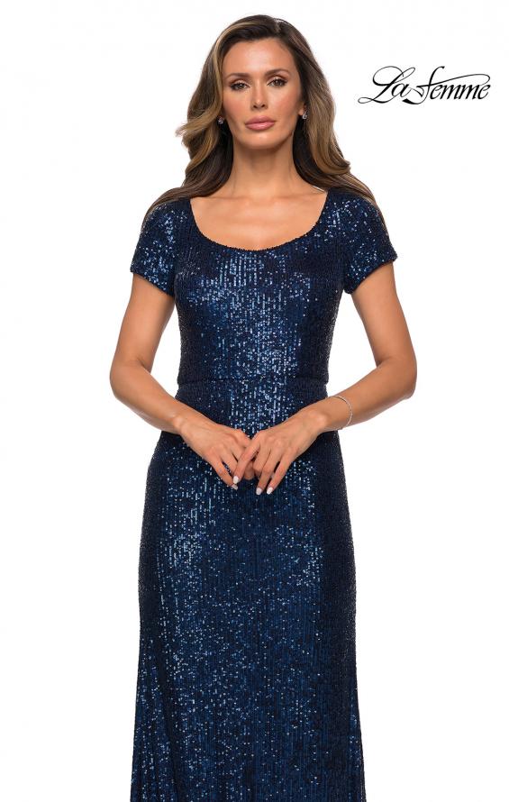 Picture of: Long Sequin Evening Dress with Cap Sleeves in Navy ,Style: 27916, Detail Picture 4