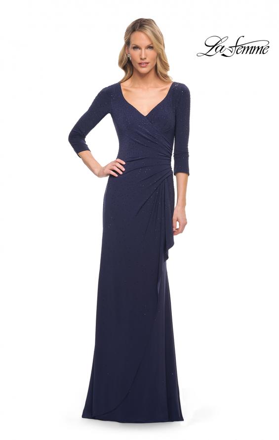 Picture of: Elegant Jersey Dress with Ruching and Ruffle Detail in Blue, Style: 30177, Detail Picture 4