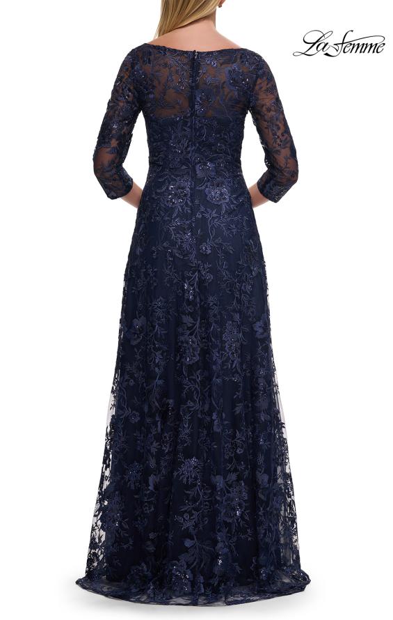 Picture of: Beautiful Lace Mother of the Bride Gown with V Neckline in Navy, Style: 30803, Detail Picture 4