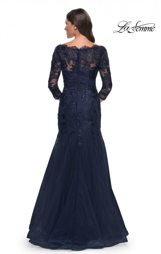 Picture of: Mermaid Tulle and Lace Dress with Scallop Detailed Neckline in Navy, Style: 30823, Detail Picture 4