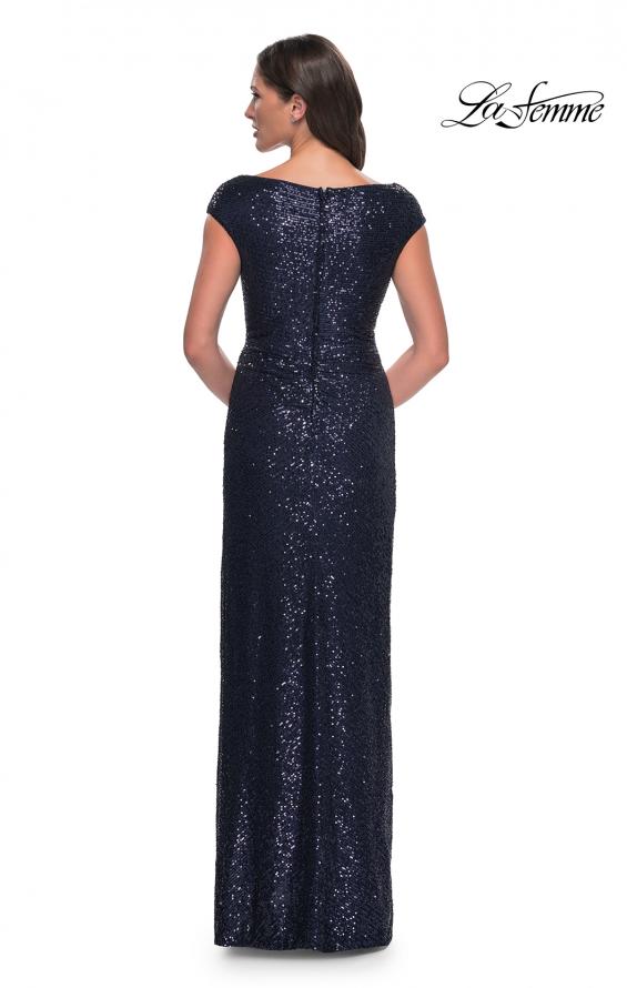 Picture of: Sequin Evening Dress with Ruching and V Neckline in Navy, Style: 30865, Detail Picture 4