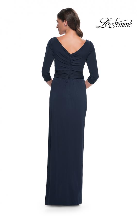 Picture of: Simple Chic Jersey Dress with Ruched Waist and V Neckline in Navy, Style: 31014, Detail Picture 4